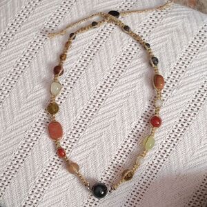 Multicolor Beaded Necklace Linen And Stones